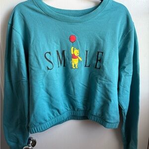 Disney Teal Winnie the Pooh Graphic Cropped Sweatshirt